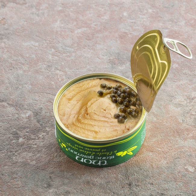 Hvítur túnfiskur í ólífuolíu og grænum pipar